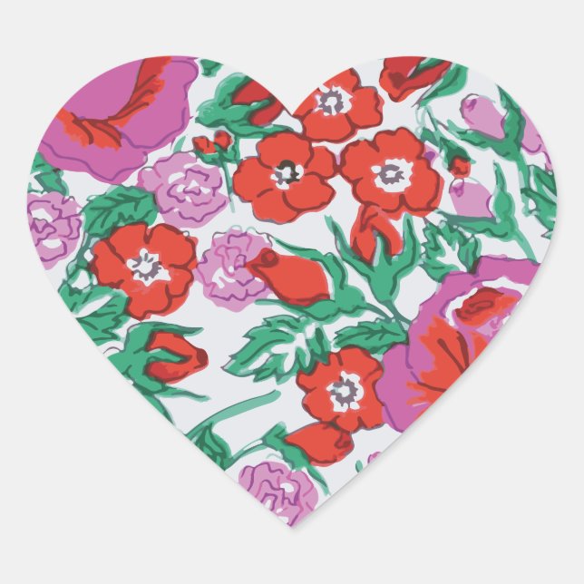Adesivo Coração Padrão Botânico Rosa (Frente)