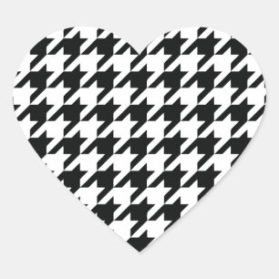 Adesivo Coração Padrão Clássico de Houndstooth: Preto e Branco Vin