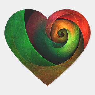 Adesivo Coração Padrão de Abstrato de Arte Vermelha Verde Floral M