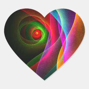 Adesivo Coração Padrão de Abstrato de Arte Vermelho Verde Laranja