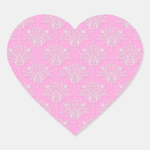 Adesivo Coração Padrão de Damasco Rosa e Branco Feminino