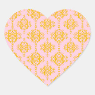 Adesivo Coração Padrão de Damasco Rosa Pálido e Dourado