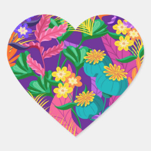 Adesivo Coração Padrão de design floral exótico colorido