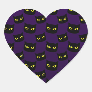 Adesivo Coração Padrão de Dia das Bruxas de Gato Negro e Púrpura