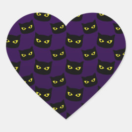 Adesivo Coração Padrão de Dia das Bruxas de Gato Negro e Púrpura M