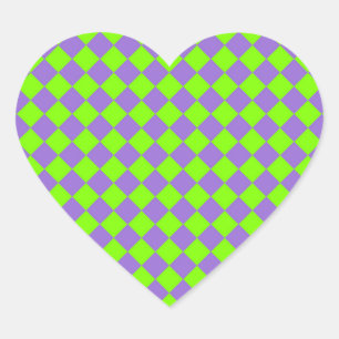 Adesivo Coração Padrão de Diamante do Verificador Verde Roxo