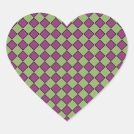 Adesivo Coração Padrão de Diamante Xadrez Verde Roxo