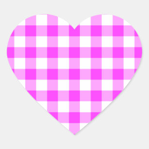 Adesivo Coração Padrão de Gingham Cor-de-Rosa e Branco