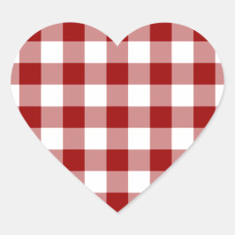 Adesivo Coração Padrão de Gingham Vermelho e Branco