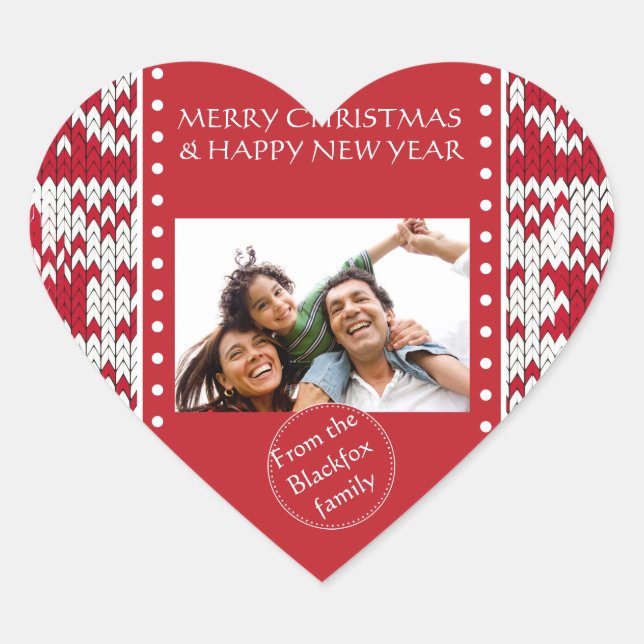 Adesivo Coração Padrão de malha de Natal (Frente)