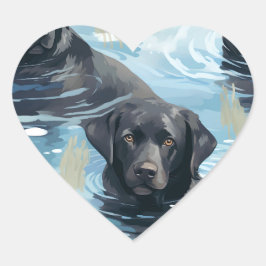 Adesivo Coração Padrão de Natação do Labrador Preto