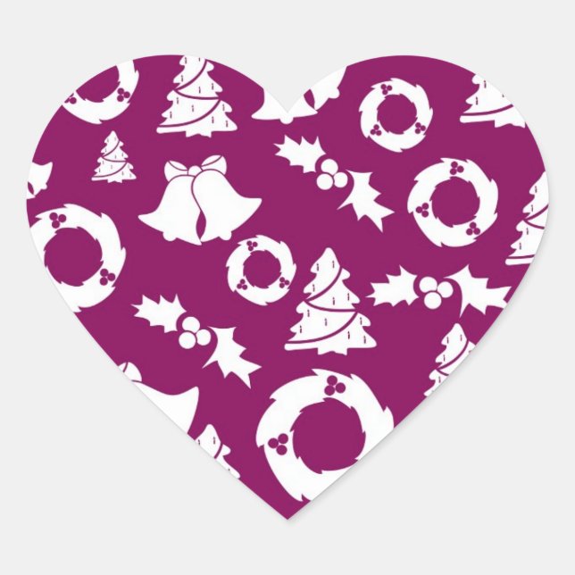 Adesivo Coração Padrão de Natal Roxo (Frente)