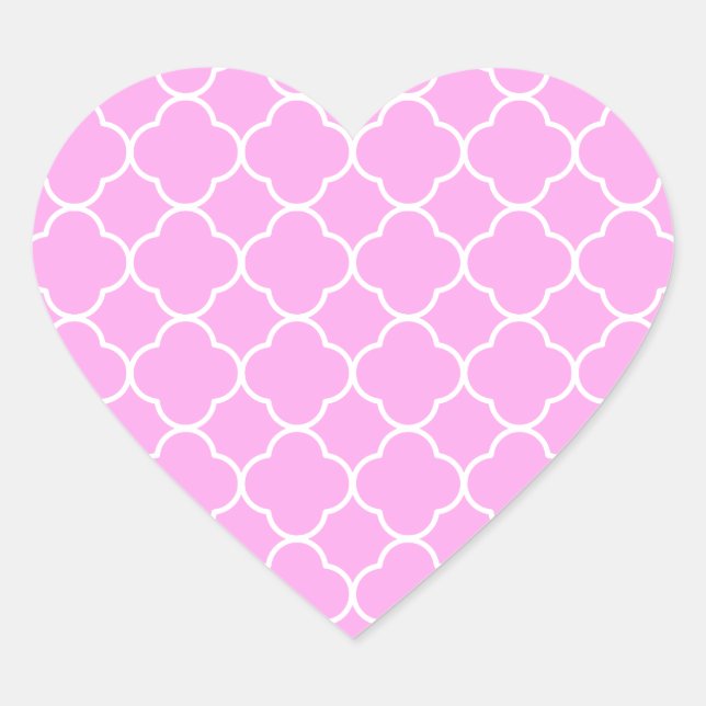 Adesivo Coração Padrão De Quatrefoil Cor-De-Rosa E Branco (Frente)