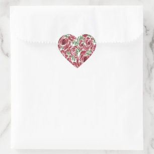 Adesivo Coração Padrão de Rosa de Vintage Elegante - Floral Vermel