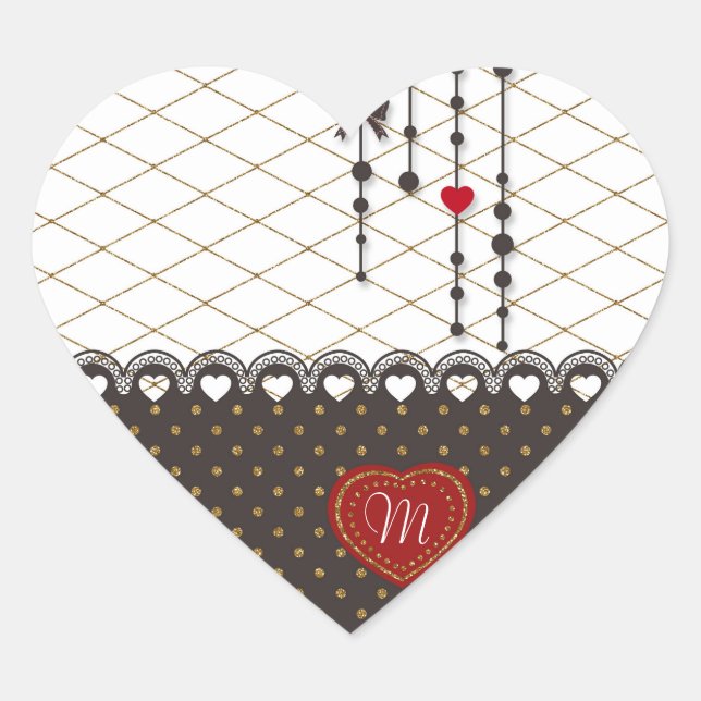 Adesivo Coração Padrão de traços brilhantes de ouro com inclinação (Frente)