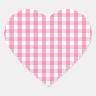 Adesivo Coração Padrão de Verificação de Gingham Rosa