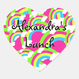 Adesivo Coração Padrão do arco-íris rosa quente