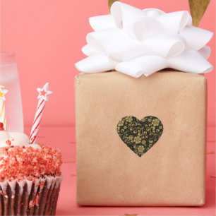 Adesivo Coração Padrão Floral Dourado e Preto