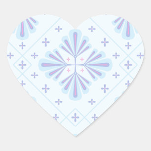 Adesivo Coração Padrão Floral Geométrico Azul Pastel