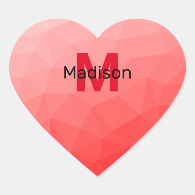 Adesivo Coração Padrão geométrico do gradiente vermelho Monograma (Frente)