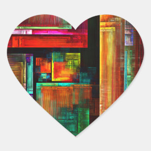 Adesivo Coração Padrão Moderno de Abstrato de Arte Quadrados Color