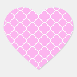 Adesivo Coração Padrão Quatrefoil Rosa E Branco