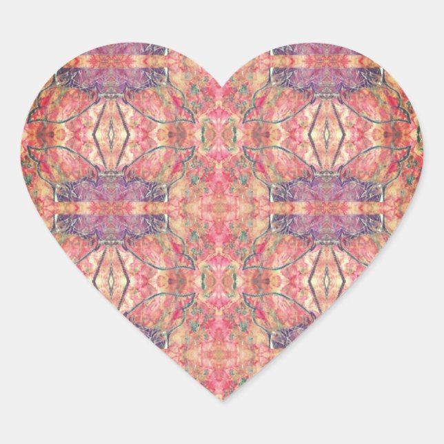 Adesivo Coração Padrão rosa e púrpura (Frente)
