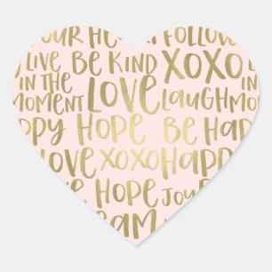 Adesivo Coração Palavras Douradas e Inspiracionais