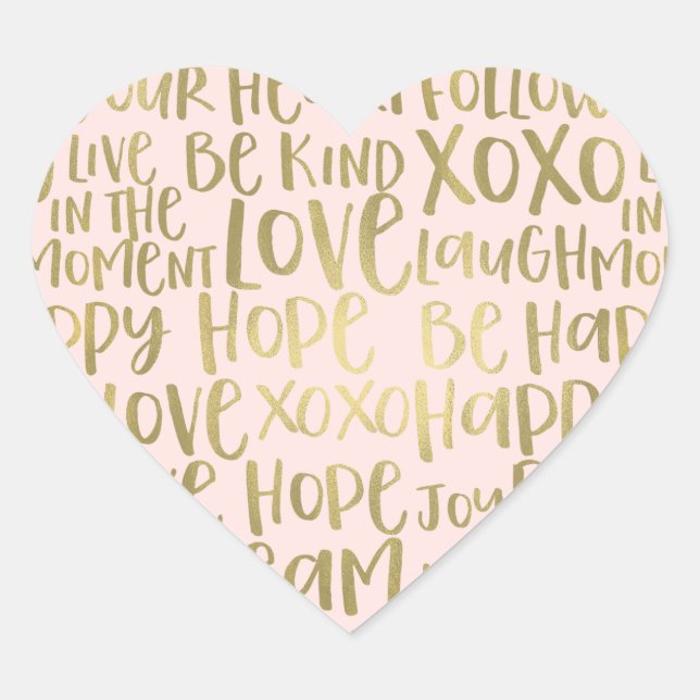 Adesivo Coração Palavras Douradas e Inspiracionais (Frente)