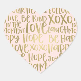 Adesivo Coração Palavras Douradas e Inspiracionais