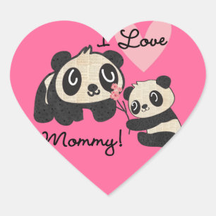 Adesivo Coração Pandas I Love Mamãe