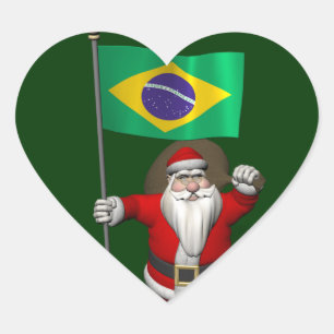 Adesivo Coração Papai Noel com a bandeira de Brasil