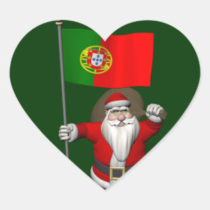 Adesivo Coração Papai Noel com a bandeira de Portugal