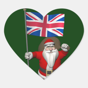 Adesivo Coração Papai Noel com a bandeira do Reino Unido