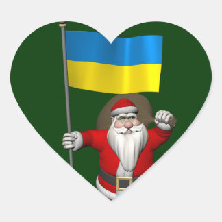 Adesivo Coração Papai Noel Com Estandarte Da Ucrânia