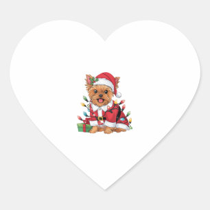 Adesivo Coração Papais noeis de Iluminação do Xmas Yorkie Dog Nata