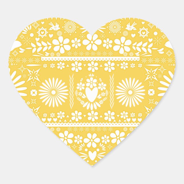 Adesivo Coração Papel Amarelo Branco Casamento Noivado Mexicano Pi (Frente)