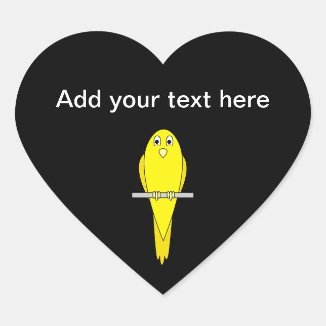 Adesivo Coração Pássaro amarelo. Canário. Em Preto. (Frente)