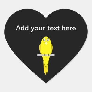Adesivo Coração Pássaro amarelo. Canário. No preto