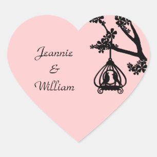 Adesivo Coração Pássaros do Chic Rosa e do Amor Negro Vinheta Card