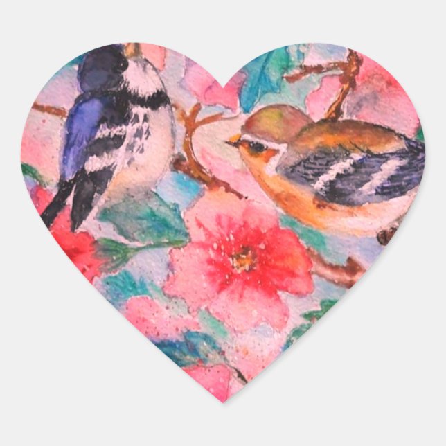 Adesivo Coração Pássaros primavera (Frente)