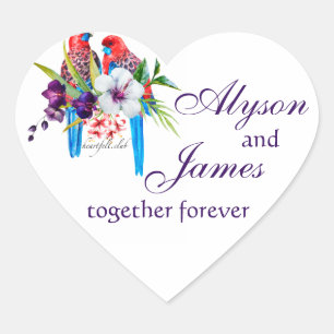 Adesivo Coração Pássaros Tropicais