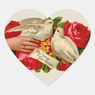 Adesivo Coração Pássaros Vintage Amor Vitoriano Pombo Arte Clássic