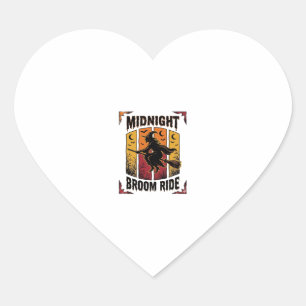 Adesivo Coração Passeio de Vassoura à Meia-Noite Bruxa Vintage Grá