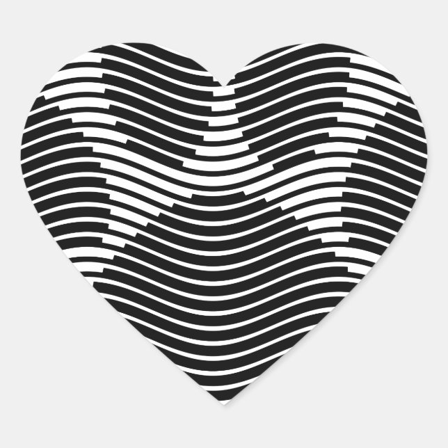 Adesivo Coração Pata De Cães Impressa Em Ondas Pretas E Brancas (Frente)