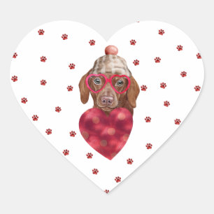 Adesivo Coração Patas Vermelhas Rosadas Cachorro Dachshund Marrom 