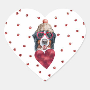 Adesivo Coração Patas Vermelhas Rosadas Coração Cachorro Bernês Di