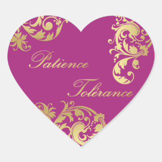Adesivo Coração Patience Tolérance - Fuschia & Dourado Floral Stic