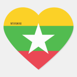 Adesivo Coração Patriótico esplêndido de bandeira de Mianmar