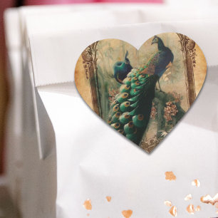 Adesivo Coração pavão moderno do vintage do país francês floral